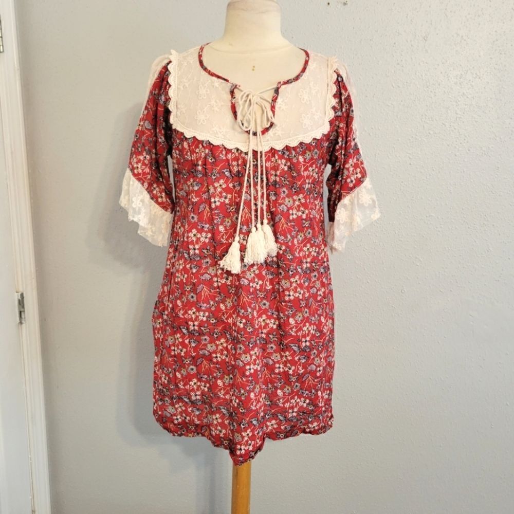 Hayden red floral peasant mini dress sz Small - Picture 2 of 13